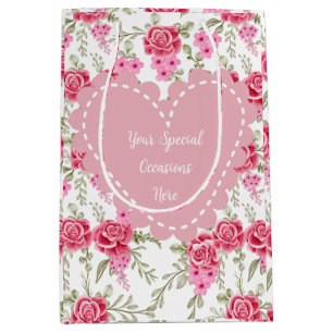 Sacola Para Presentes Média Moldura de Coração Floral Elegante: para Todas as 
