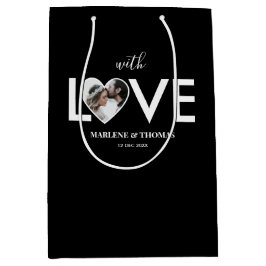 Sacola Para Presentes Média Moldura de Coração Preto com Foto Personalizada pa