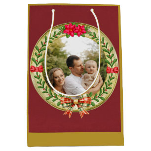 Sacola Para Presentes Média Moldura de Imagem Personalizada e Grinalda de Nata
