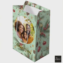 Sacola Para Presentes Média Moldura de Pinheiro Dourada
