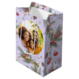 Sacola Para Presentes Média Moldura de Pinheiro Dourada