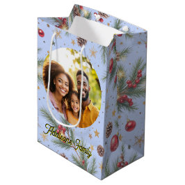 Sacola Para Presentes Média Moldura de Pinheiro Dourada