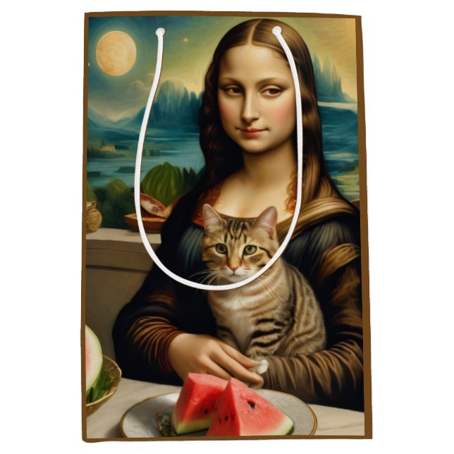 Sacola Para Presentes Média Mona Lisa &her cat  -  Summer vibes \ (Frente)