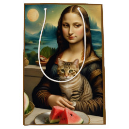 Sacola Para Presentes Média Mona Lisa & seu gato - Vibrações de verão \