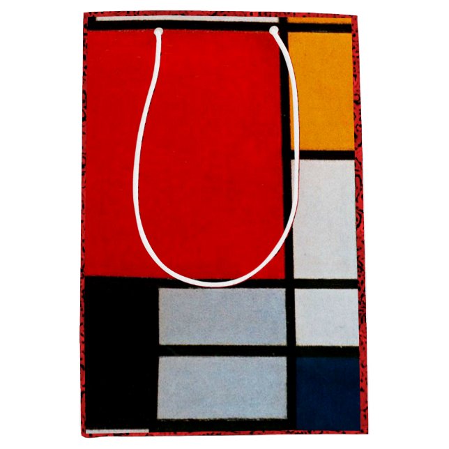 Sacola Para Presentes Média Mondrian - Composição com grande plano vermelho (Frente)