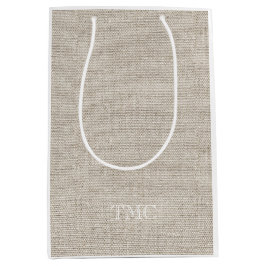 Sacola Para Presentes Média Monograma Clássico Iniciais Brancos Neutros