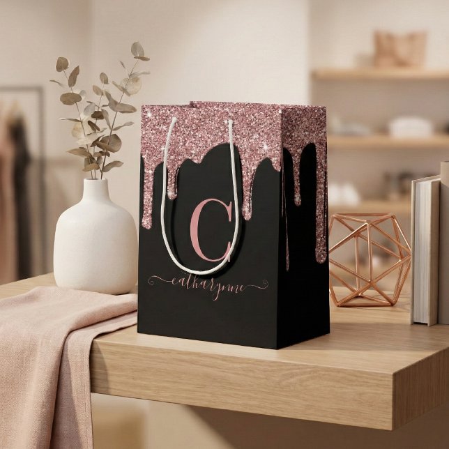 Sacola Para Presentes Média Monograma de brilho brilhante com gota Dourada de  (Criador carregado)