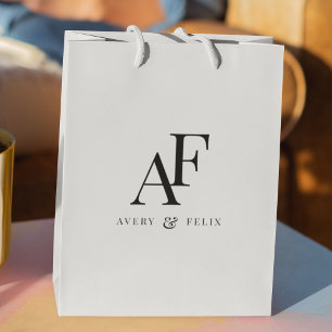 Sacola Para Presentes Média Monograma de Casamento Elegante Simples Minimalist