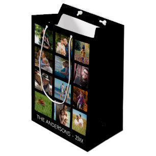 Sacola Para Presentes Média Monograma de Colagem de Fotos 🖼️ Família Personal