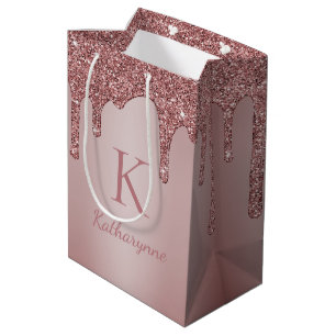 Sacola Para Presentes Média Monograma de Dissipadores de Glitter Dourados com