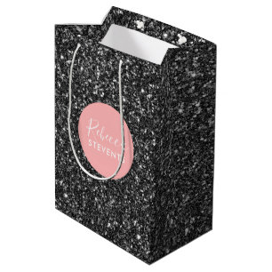 Sacola Para Presentes Média Monograma de Falhas Negras Elegante