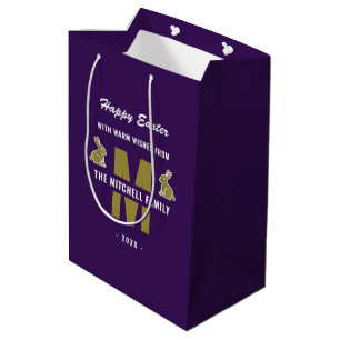 Sacola Para Presentes Média Monograma de Nome Dourado Branco Roxo Coelho da Pá