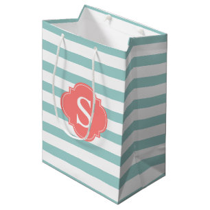 Sacola Para Presentes Média Monograma de Padrão de Stripes de Casa e Casal