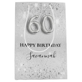 Sacola Para Presentes Média monograma de poeira de prata de 60 anos