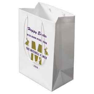 Sacola Para Presentes Média Monograma Dourado Roxo Branco Nome Felz pascoa Bun
