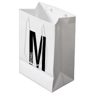 Sacola Para Presentes Média Monograma e Nome de Negrito Personalizado Moderno
