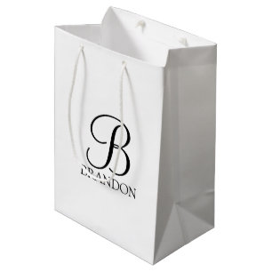 Sacola Para Presentes Média Monograma e Nome de Script Personalizado