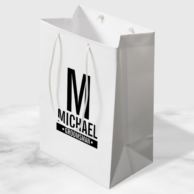 Sacola Para Presentes Média Monograma e Nome do Padrinho de casamento Personal (Criador carregado)