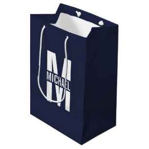 Sacola Para Presentes Média Monograma e Nome Personalizados Azul-marinho