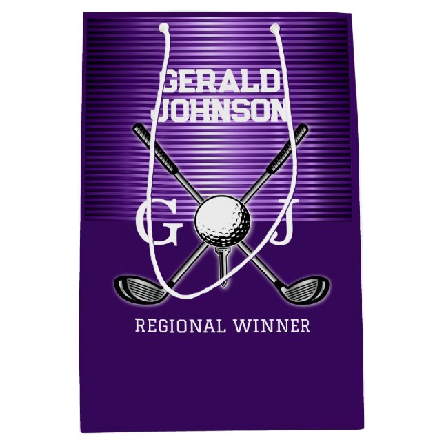 Sacola Para Presentes Média Monograma Elegante de Golfe Personalizado Minimali (Frente)