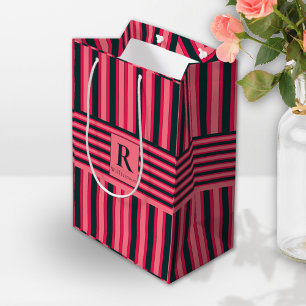 Sacola Para Presentes Média Monograma Elegante Editável em Listras Rosa de Car