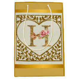 Sacola Para Presentes Média Monograma Floral Personalizado, De A a Z