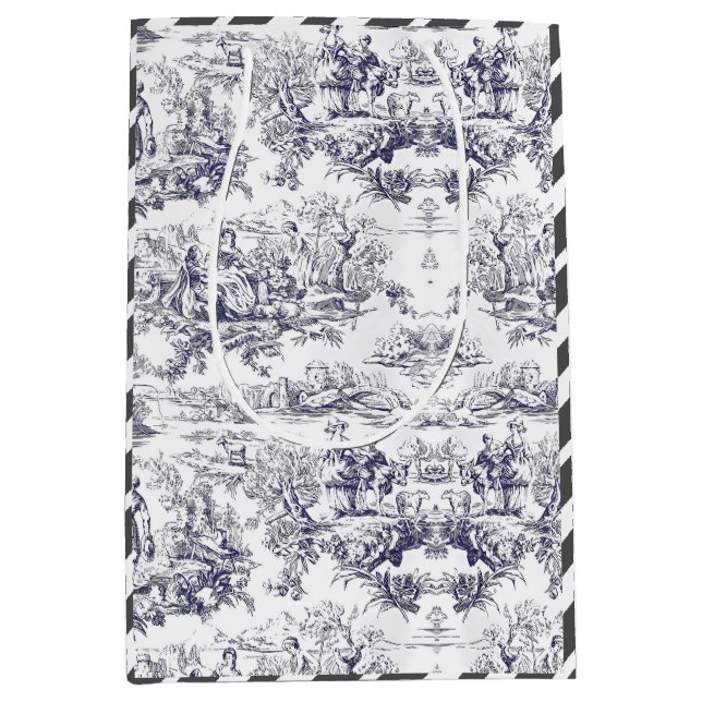 Sacola Para Presentes Média Monograma floral preto de jouy (Frente)