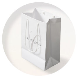 Sacola Para Presentes Média Monograma Moderno Elegante | Cinza e Branco (editá
