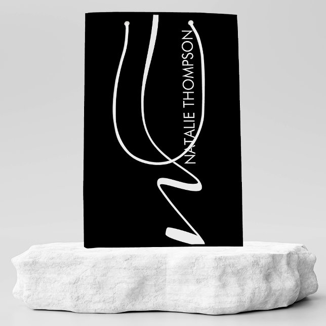 Sacola Para Presentes Média Monograma Personalizado Com Nome Legal Preto (Criador carregado)