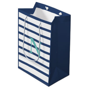 Sacola Para Presentes Média Monograma Personalizado com Stripes Azuis