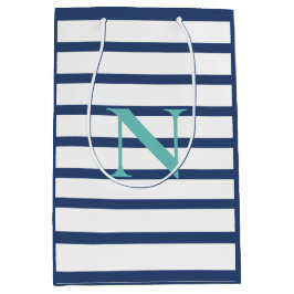 Sacola Para Presentes Média Monograma Personalizado com Stripes Azuis