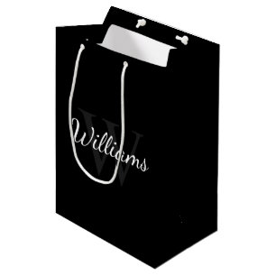 Sacola Para Presentes Média Monograma Personalizado e Nome Preto