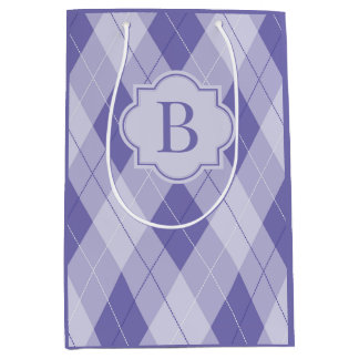 Sacola Para Presentes Média Monograma Personalizado Lilac Argyle Roxo