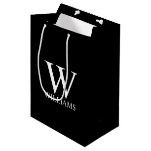 Sacola Para Presentes Média Monograma Personalizado Preto e Nome