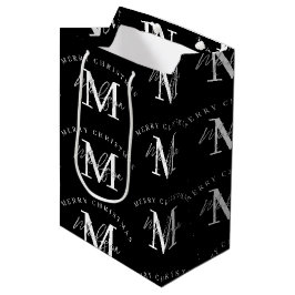 Sacola Para Presentes Média Monograma Preto de Natal Personalizado