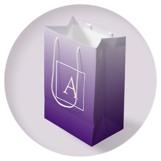 Sacola Para Presentes Média Monograma Simples | Bonito Mão de Gradiente Roxo (Criador carregado)