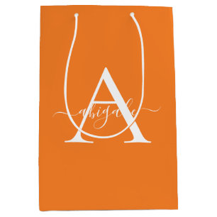 Sacola Para Presentes Média Monogramado Laranja Real Minimalista Elegante
