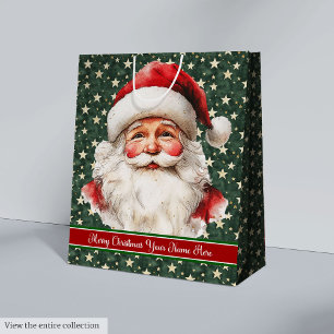 Sacola Para Presentes Média Monogramas de Natal Gift Bag Vintage Papai Noel