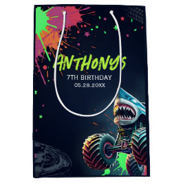Sacola Para Presentes Média Monster Truck Shark Party Gift Bag