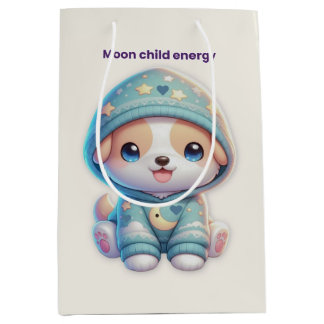 Sacola Para Presentes Média Moon Child Energy Cute Dog Gift Bag – Beige Cozy