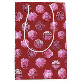 Sacola Para Presentes Média Mooncakes rosa e vermelho