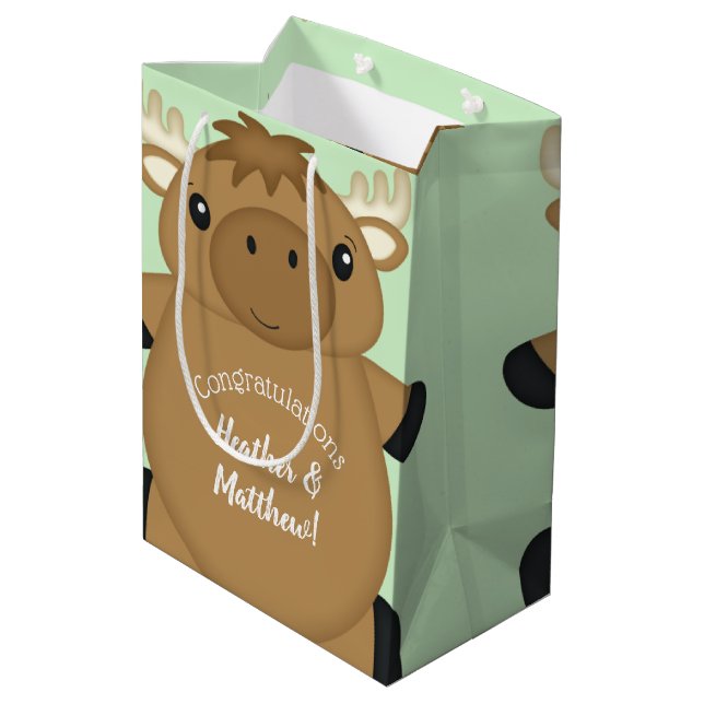 Sacola Para Presentes Média Moose Chá de fraldas Verde (Verso inclinado)