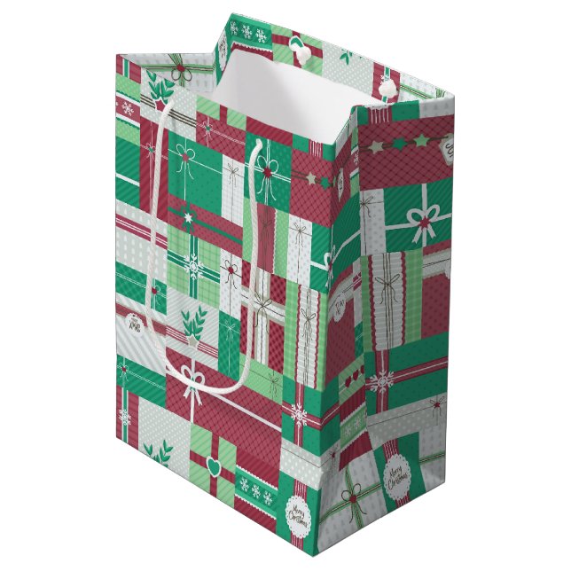 Sacola Para Presentes Média Mosaico de presentes de Natal (Frente inclinada)