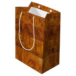Sacola Para Presentes Média Mosaico ouro Castanho Cortado De Madeira