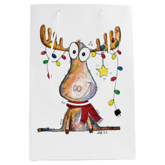 Sacola Para Presentes Média Moso de Natal Branco Bonito