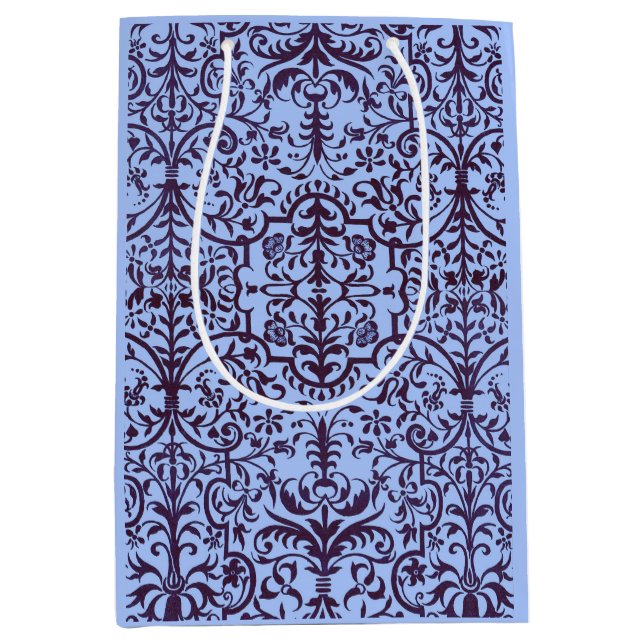 Sacola Para Presentes Média Motif vitoriano em azul (Frente)