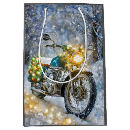 Sacola Para Presentes Média Motocicleta com luzes de Natal