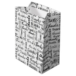 Sacola Para Presentes Média Muitos Obrigados Texto Preto em Branco