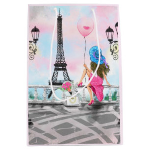 Sacola Para Presentes Média Mulher com Balão no Saco de Presente do Paris Torr