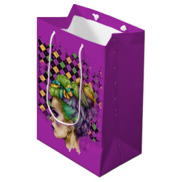SACOLA PARA PRESENTES MÉDIA MULHER MARDI GRAS COM CABELO DOURADO VERDE PURO